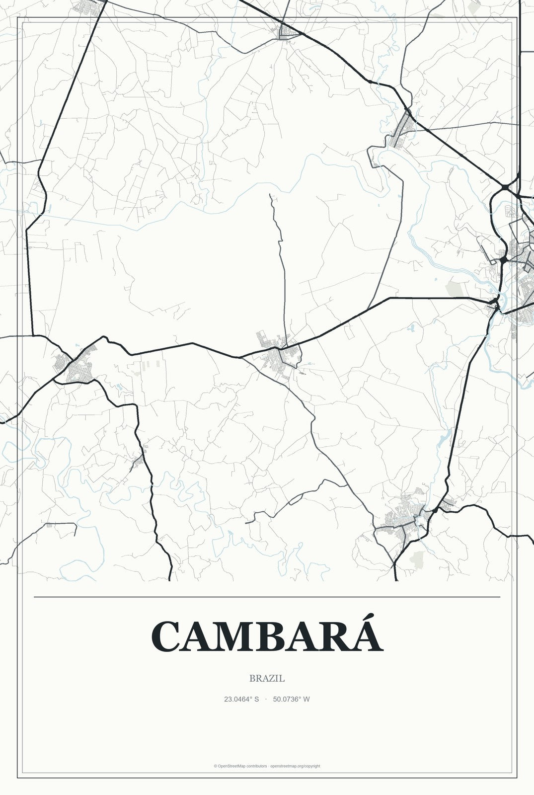 Cambará, Brazil City Map Aluminum Sign in Gallery Air style