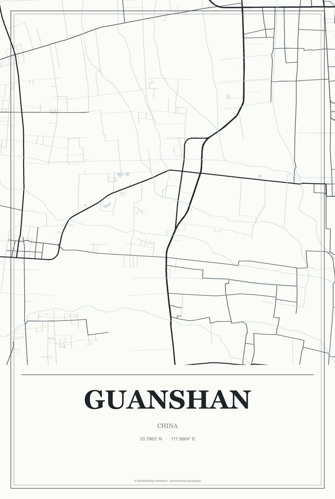 Guanshan, China City Map Aluminum Sign in Gallery Air style