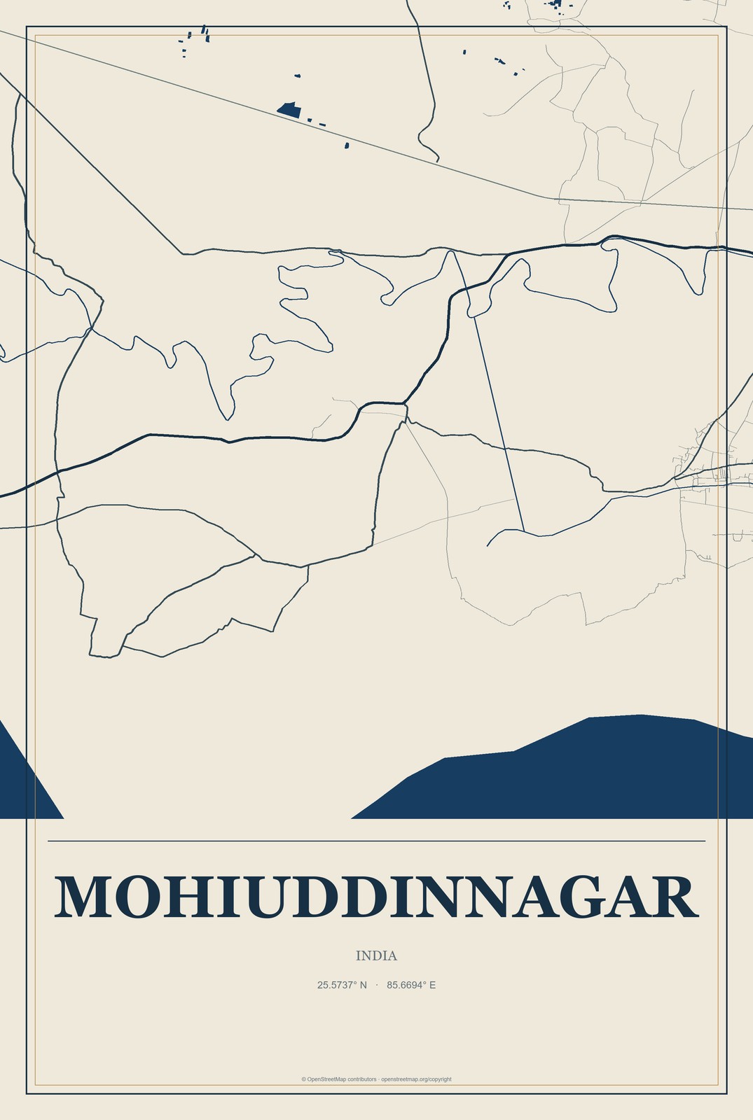 Mohiuddinnagar, India City Map Aluminum Sign in Coastal Cutout style