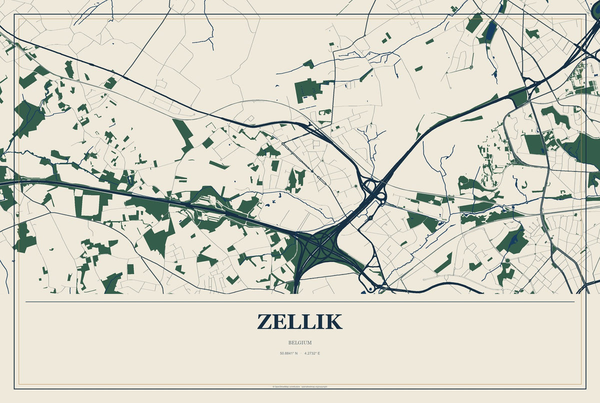 Zellik, Belgium City Map Aluminum Sign in Coastal Cutout style
