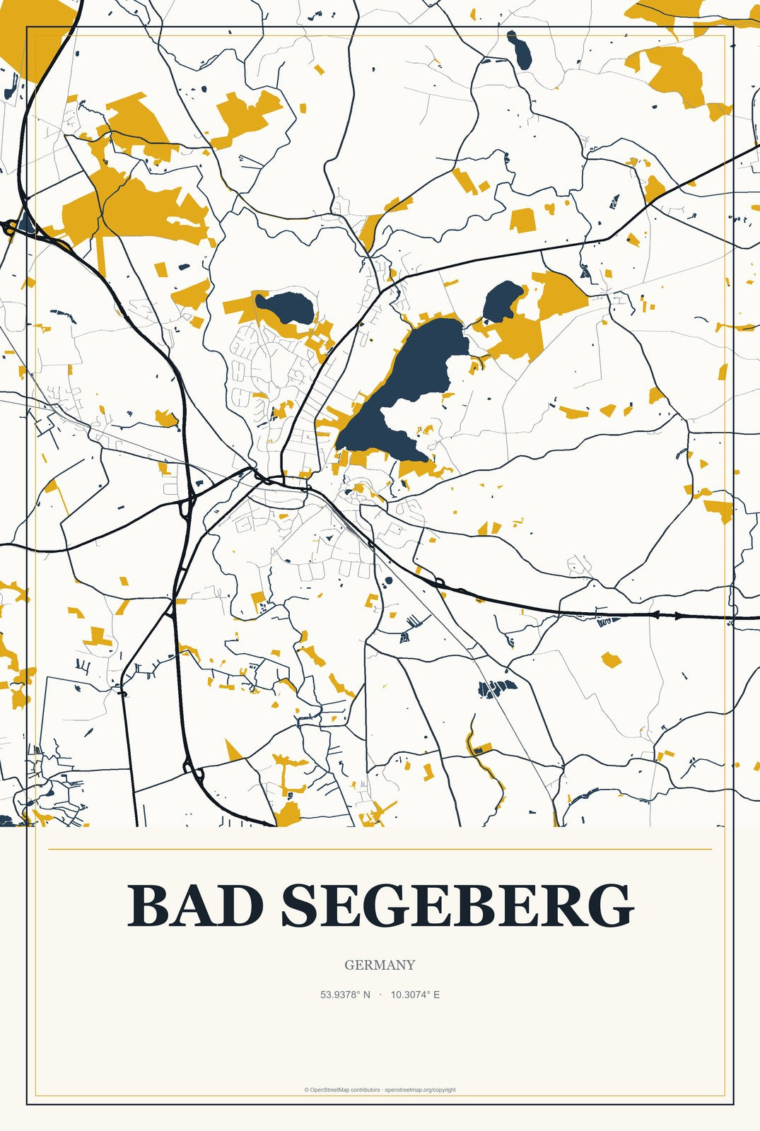 Bad Segeberg, Germany City Map Aluminum Sign in Citrine Modern style