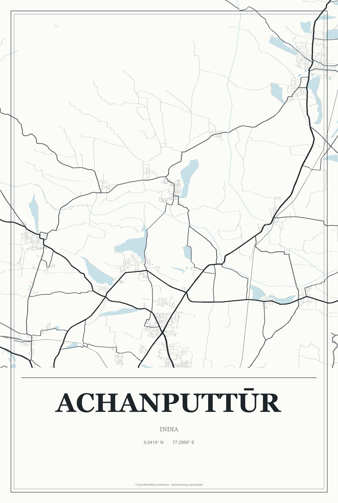 Achanputtūr, India City Map Aluminum Sign in Gallery Air style