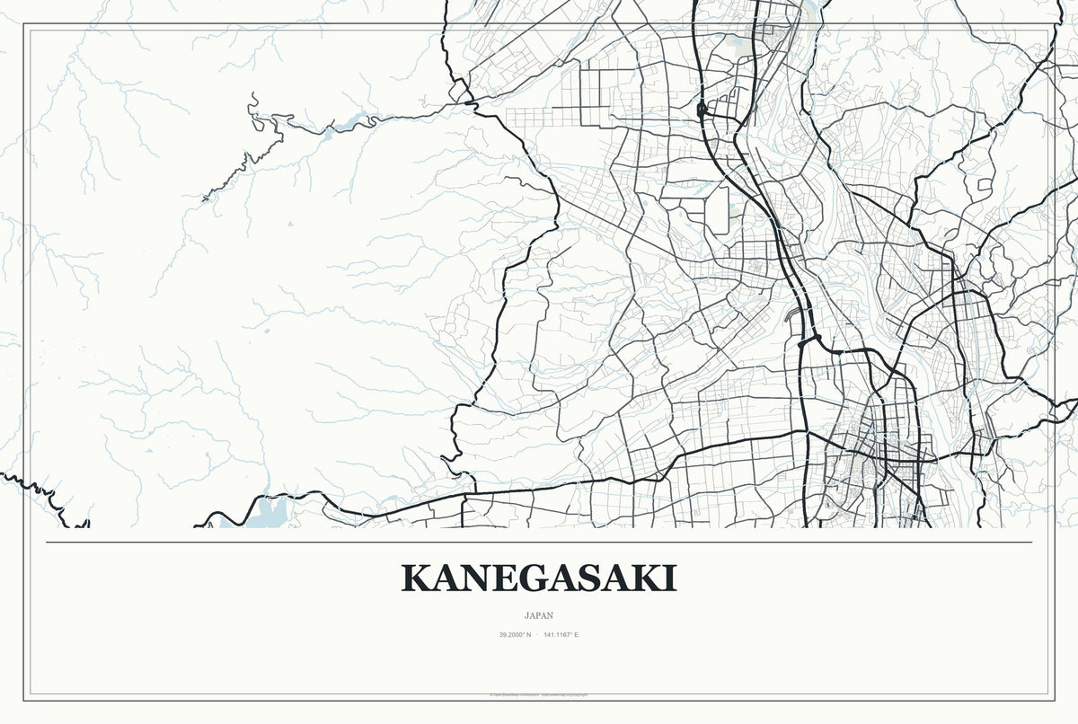 Kanegasaki, Japan City Map Aluminum Sign in Gallery Air style