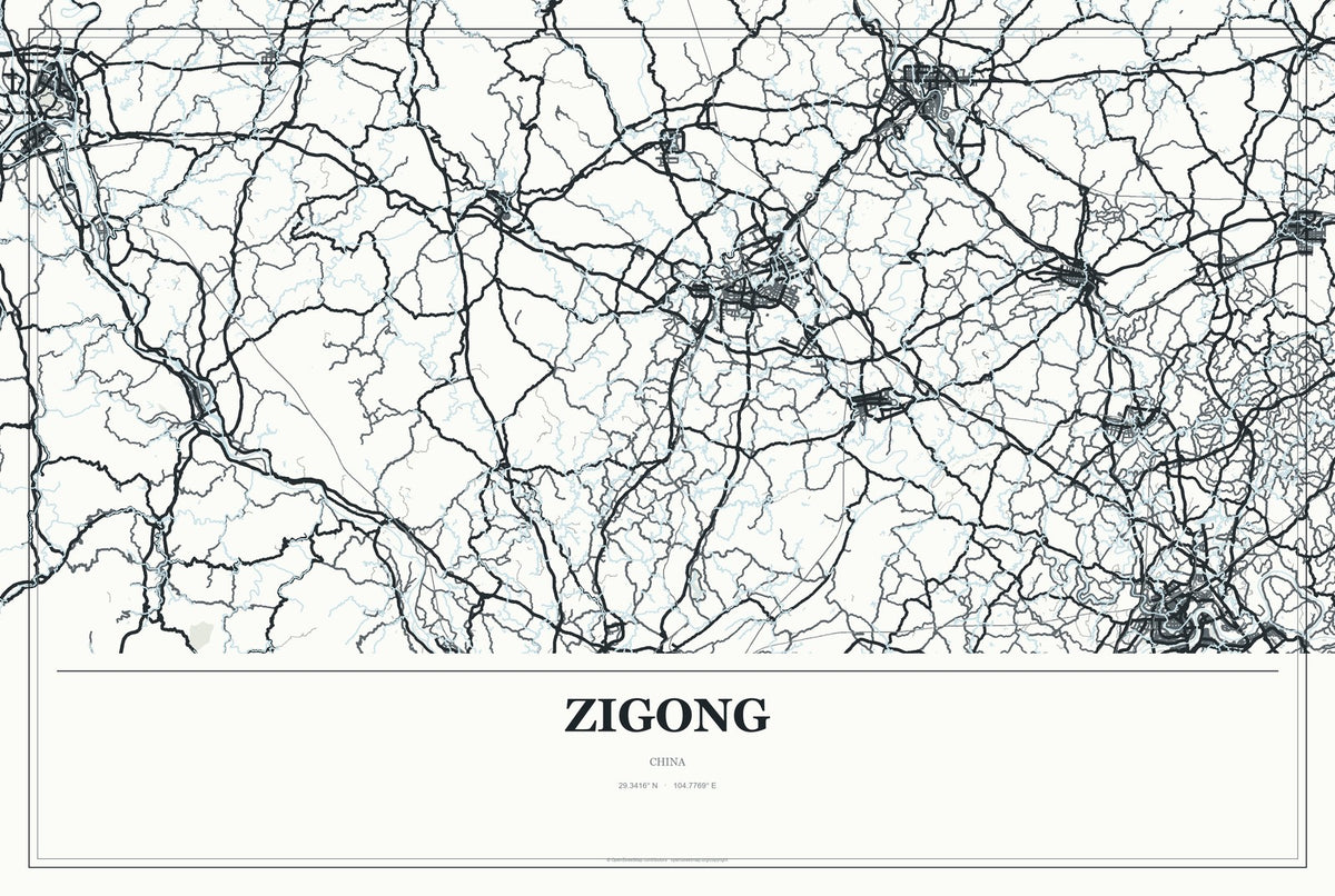 Zigong, China City Map Aluminum Sign in Gallery Air style