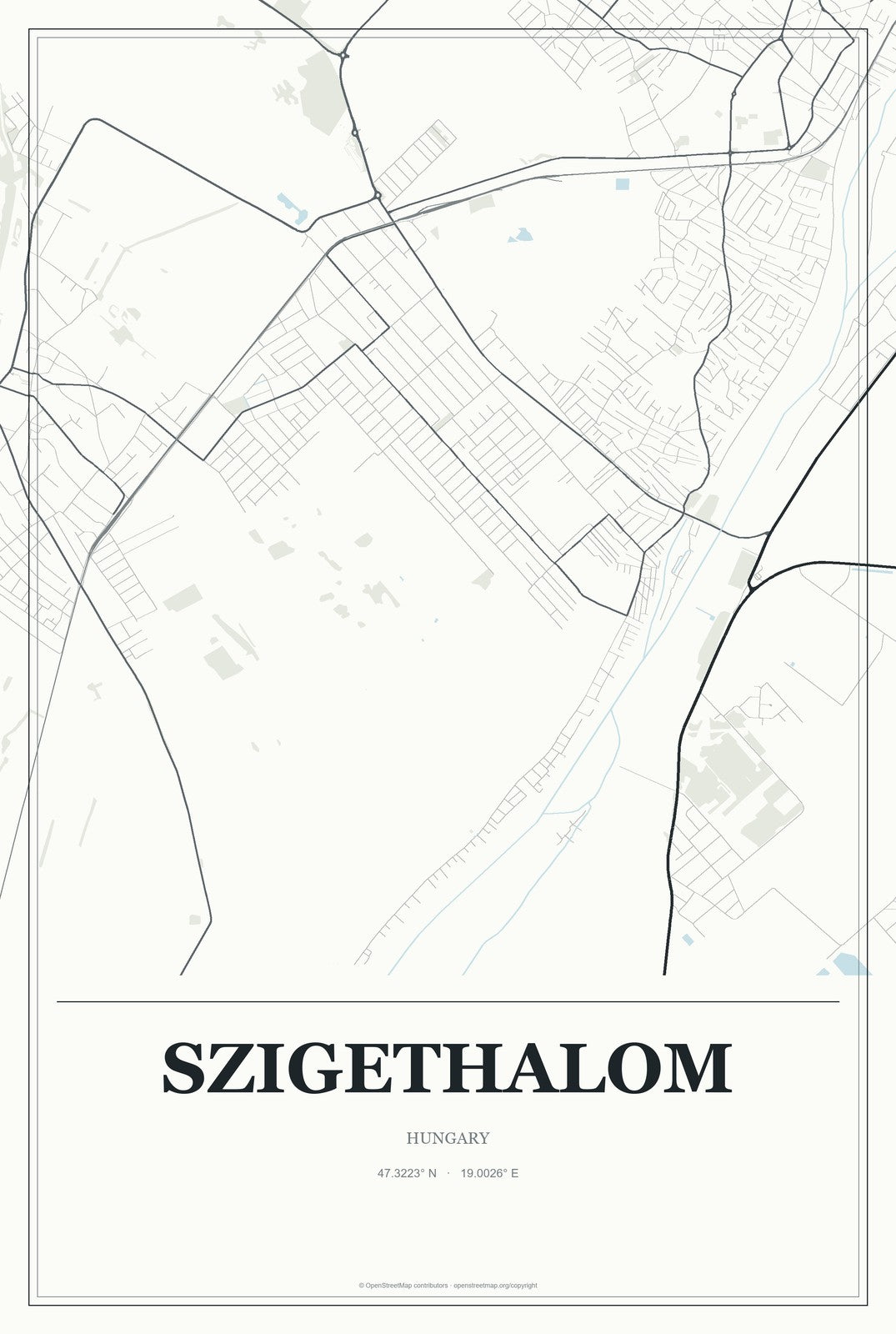 Szigethalom, Hungary City Map Aluminum Sign in Gallery Air style