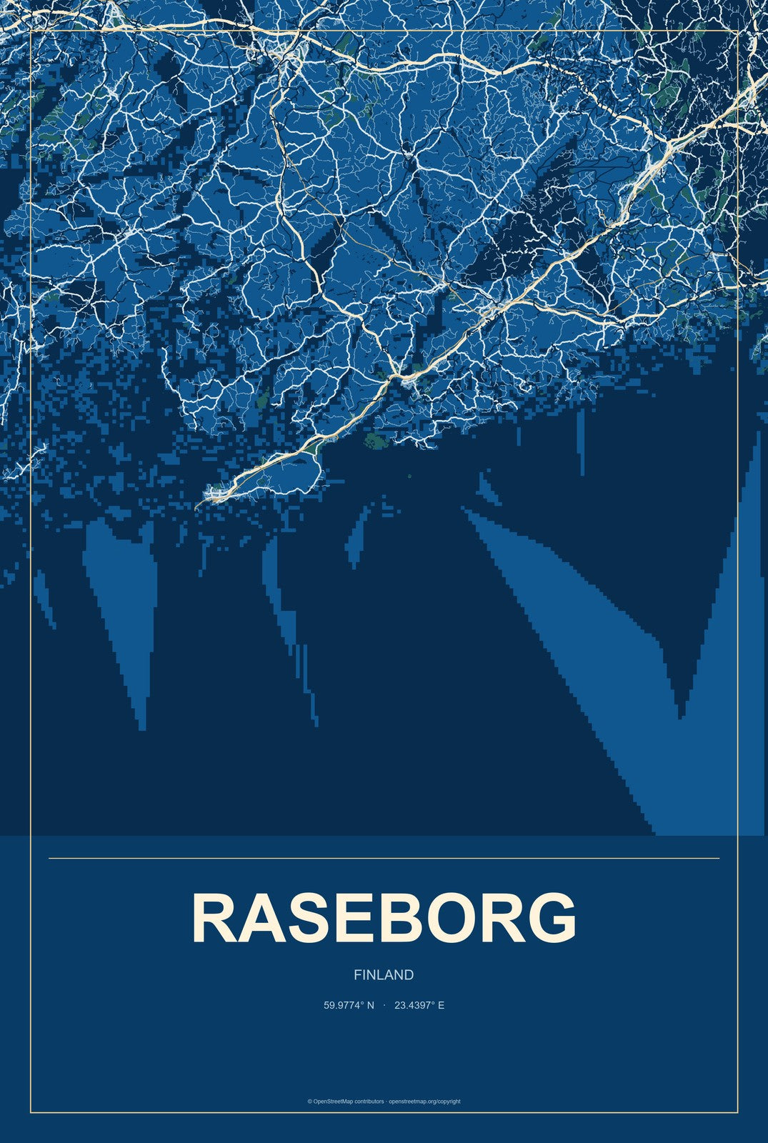 Raseborg, Finland City Map Aluminum Sign in Harbor Cobalt style