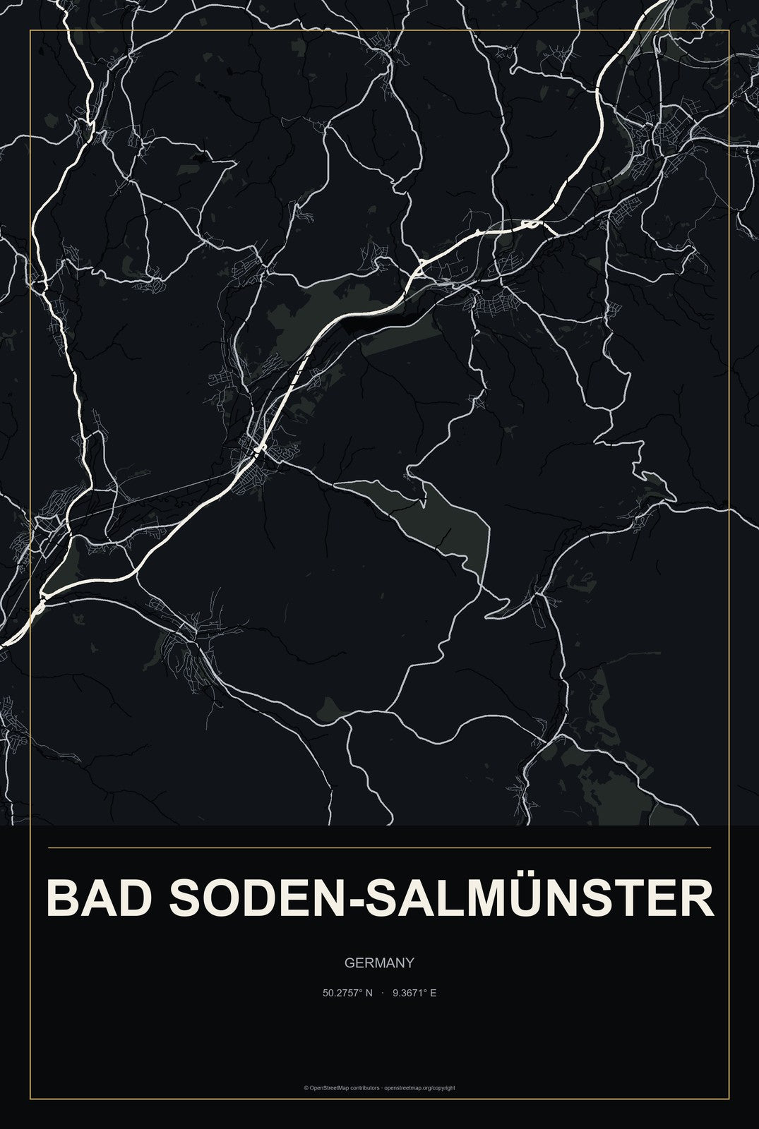 Bad Soden-Salmünster, Germany City Map Aluminum Sign in Metropolitan Noir style
