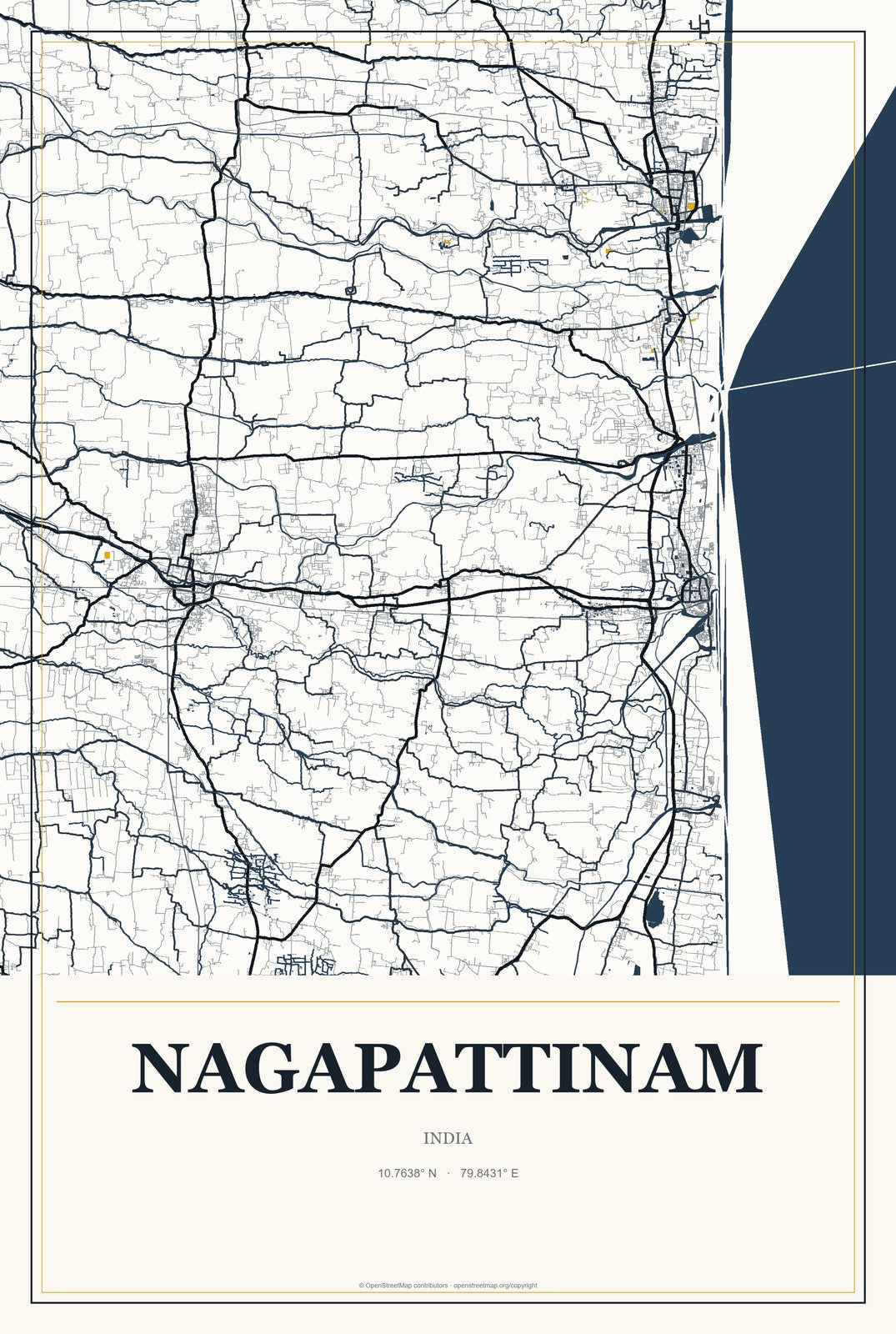 Nagapattinam, India City Map Aluminum Sign in Citrine Modern style