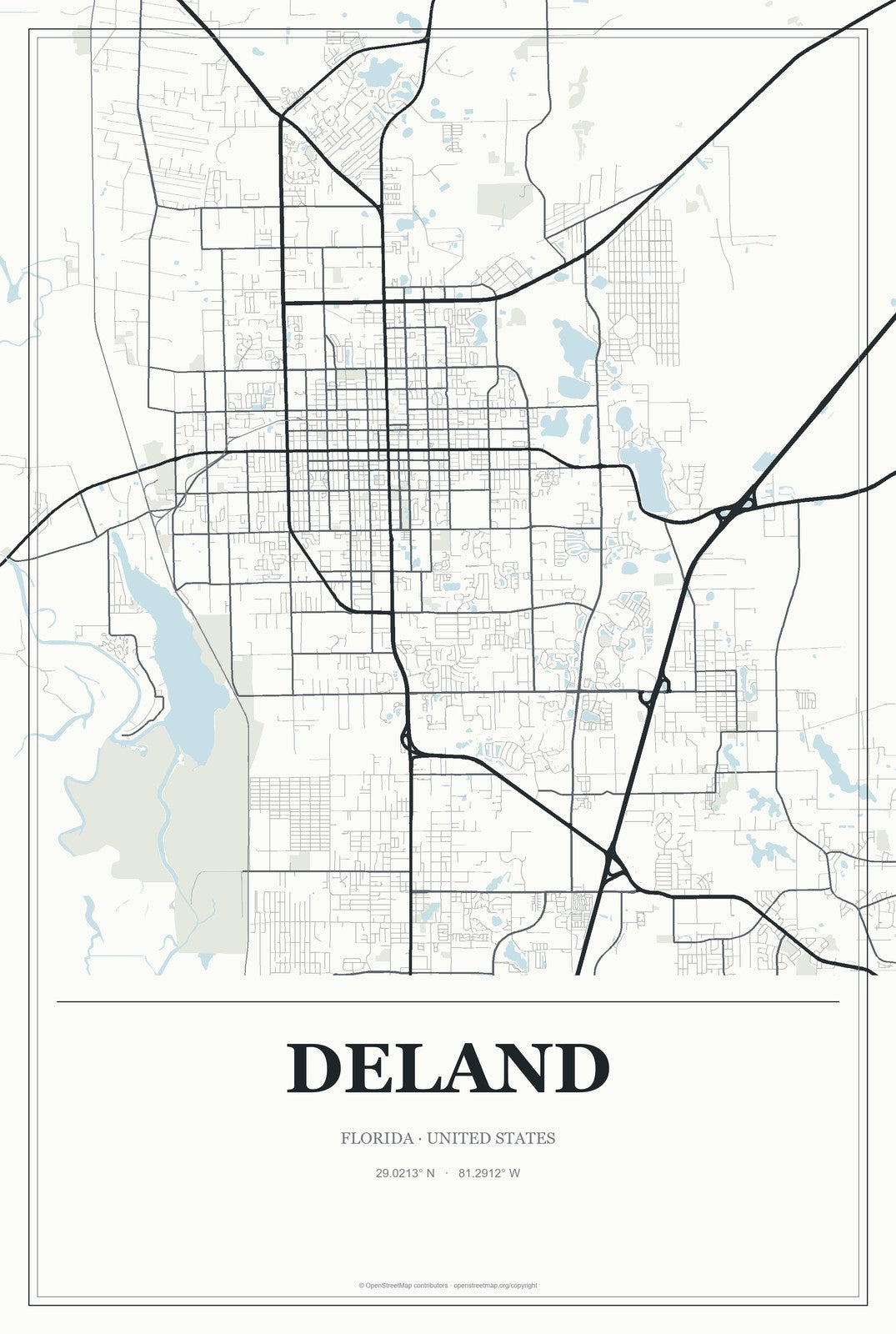 DeLand, Florida City Map Aluminum Sign in Gallery Air style