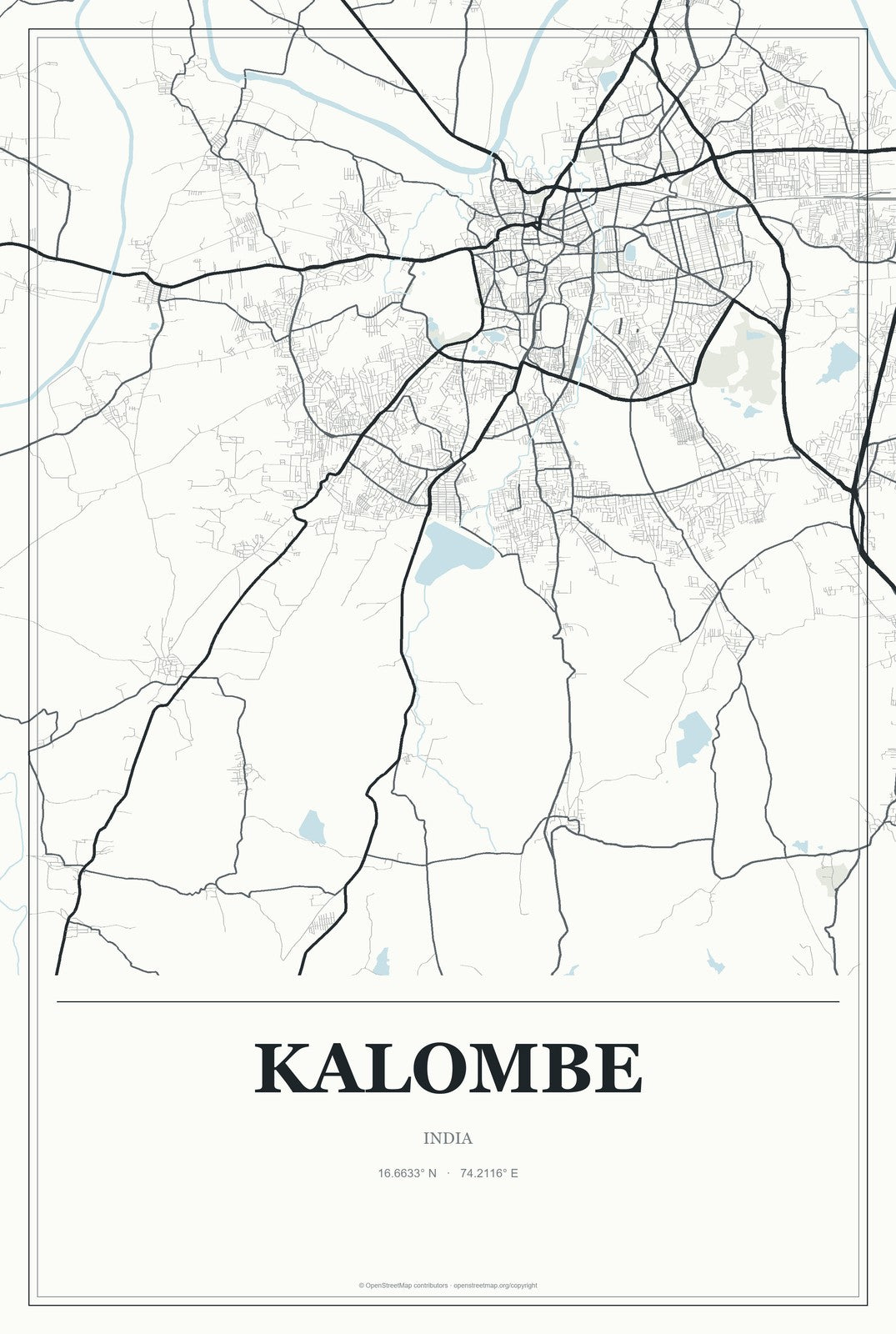 Kalombe, India City Map Aluminum Sign in Gallery Air style