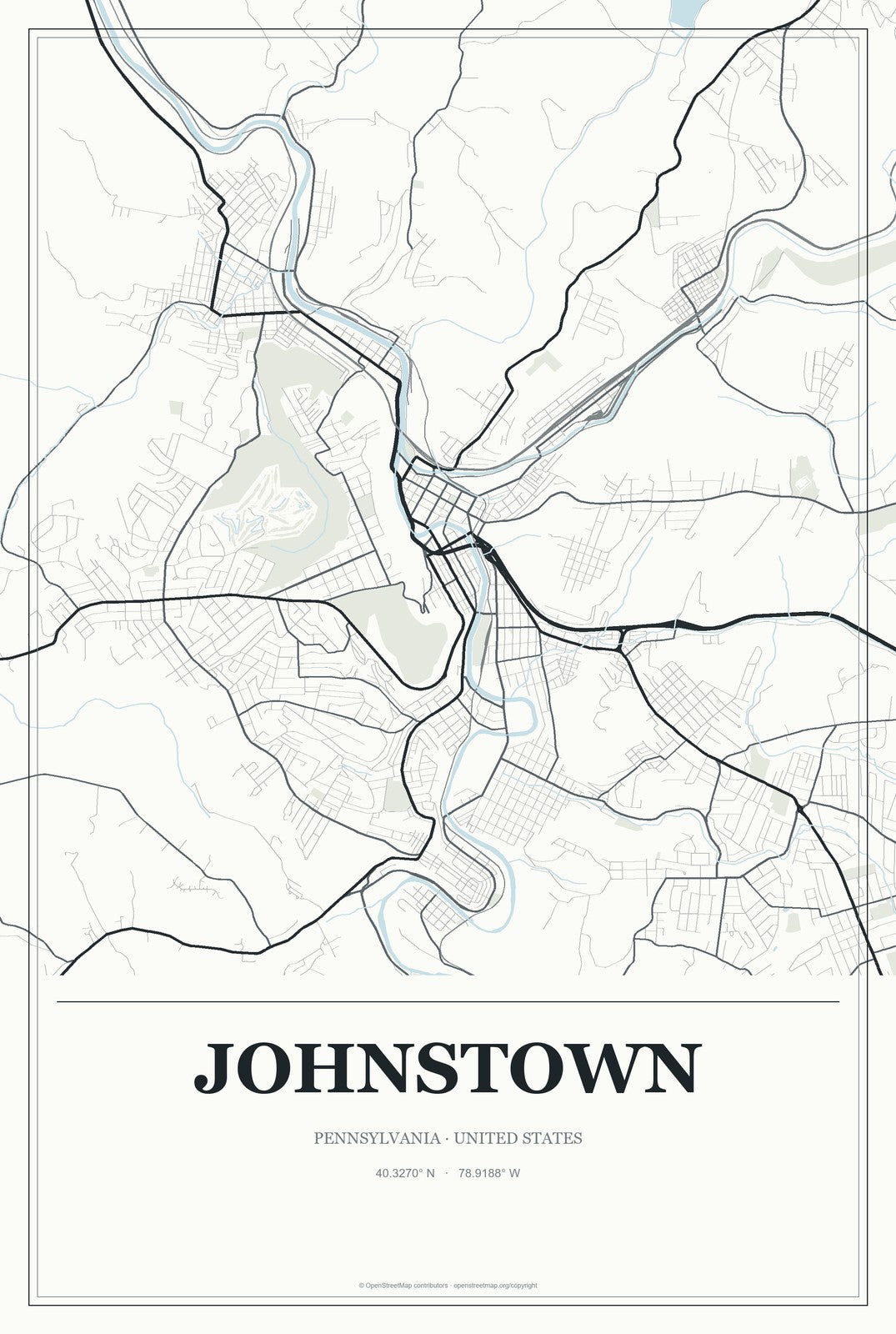 Johnstown, Pennsylvania City Map Aluminum Sign in Gallery Air style
