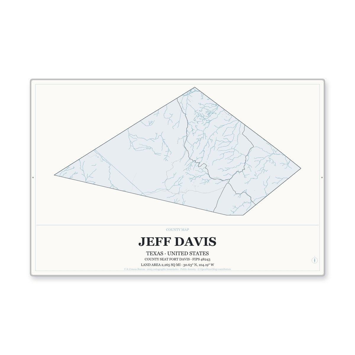 Jeff Davis County, Texas Map Aluminum Sign in Gallery Air style