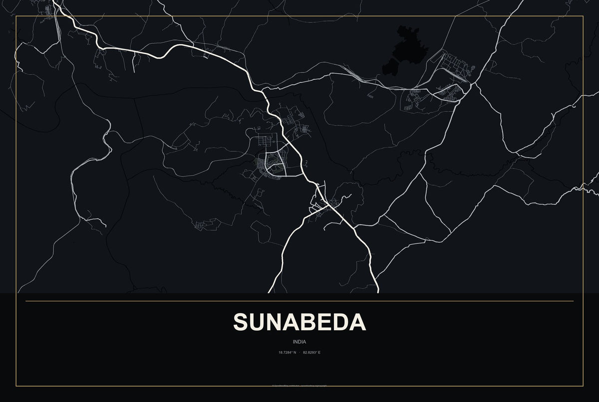 Sunabeda, India City Map Aluminum Sign in Metropolitan Noir style