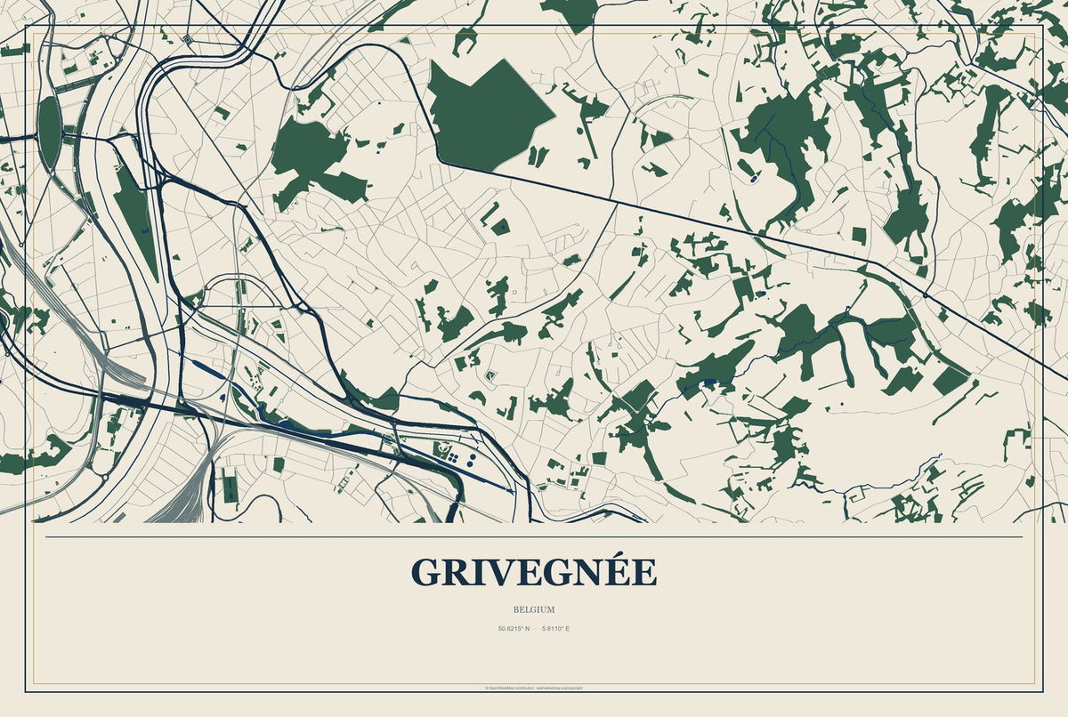 Grivegnée, Belgium City Map Aluminum Sign in Coastal Cutout style