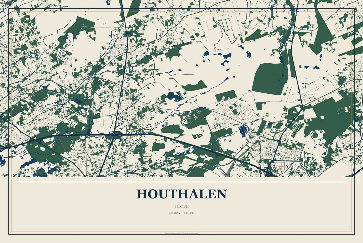Houthalen, Belgium City Map Aluminum Sign in Coastal Cutout style