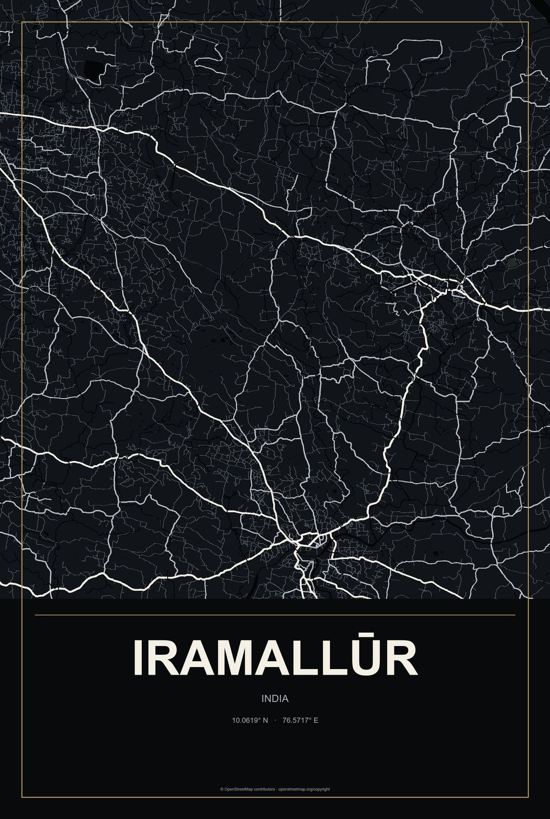 Iramallūr, India City Map Aluminum Sign in Metropolitan Noir style