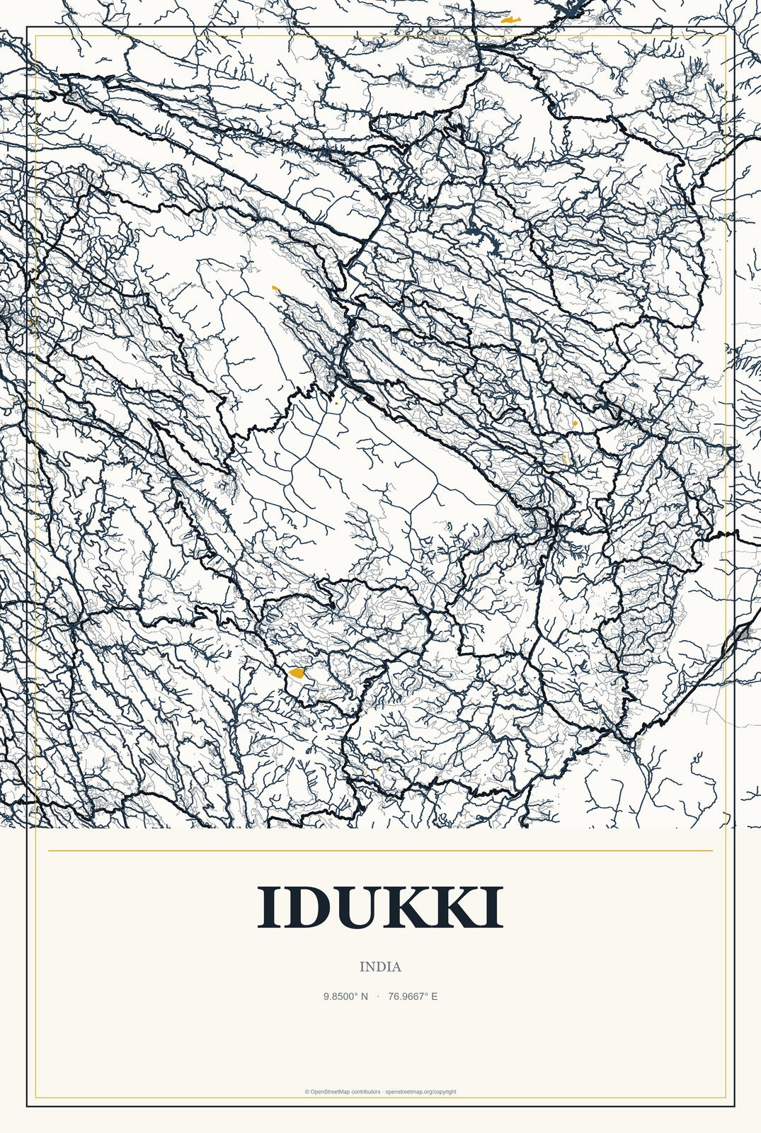 Idukki, India City Map Aluminum Sign in Citrine Modern style
