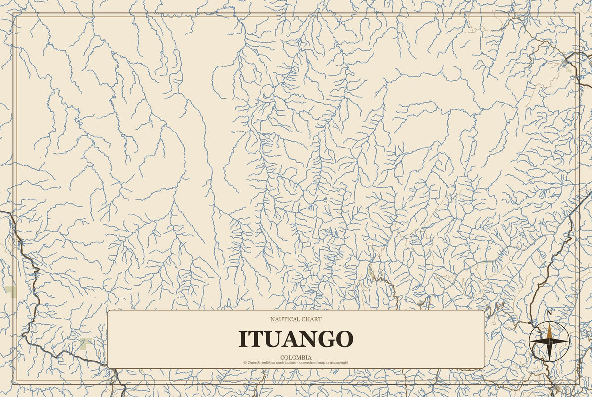 Ituango, Colombia City Map Aluminum Sign in Heritage Nautical style