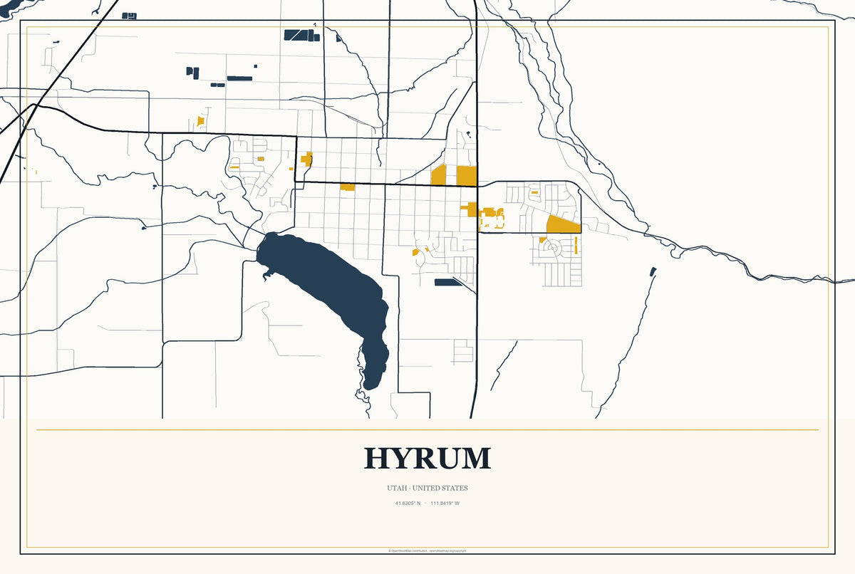 Hyrum, Utah City Map Aluminum Sign in Citrine Modern style