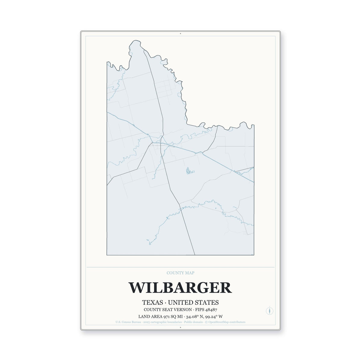 Wilbarger County, Texas Map Aluminum Sign in Gallery Air style