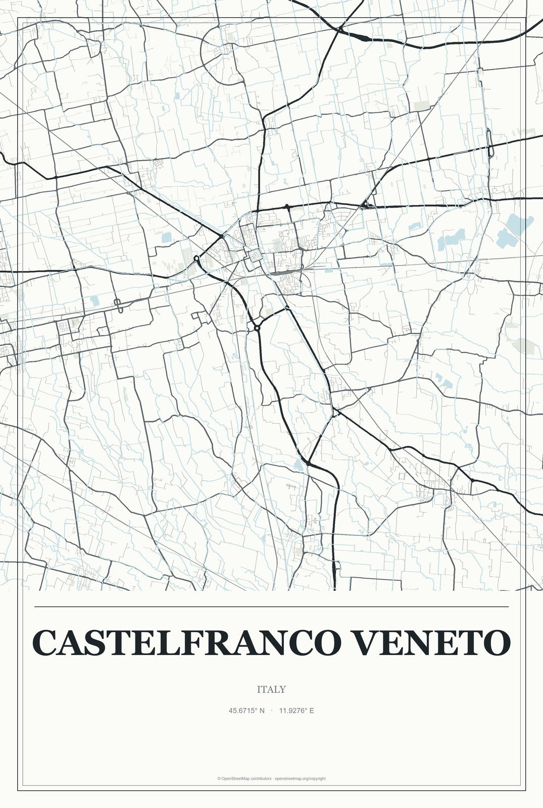 Castelfranco Veneto, Italy City Map Aluminum Sign in Gallery Air style
