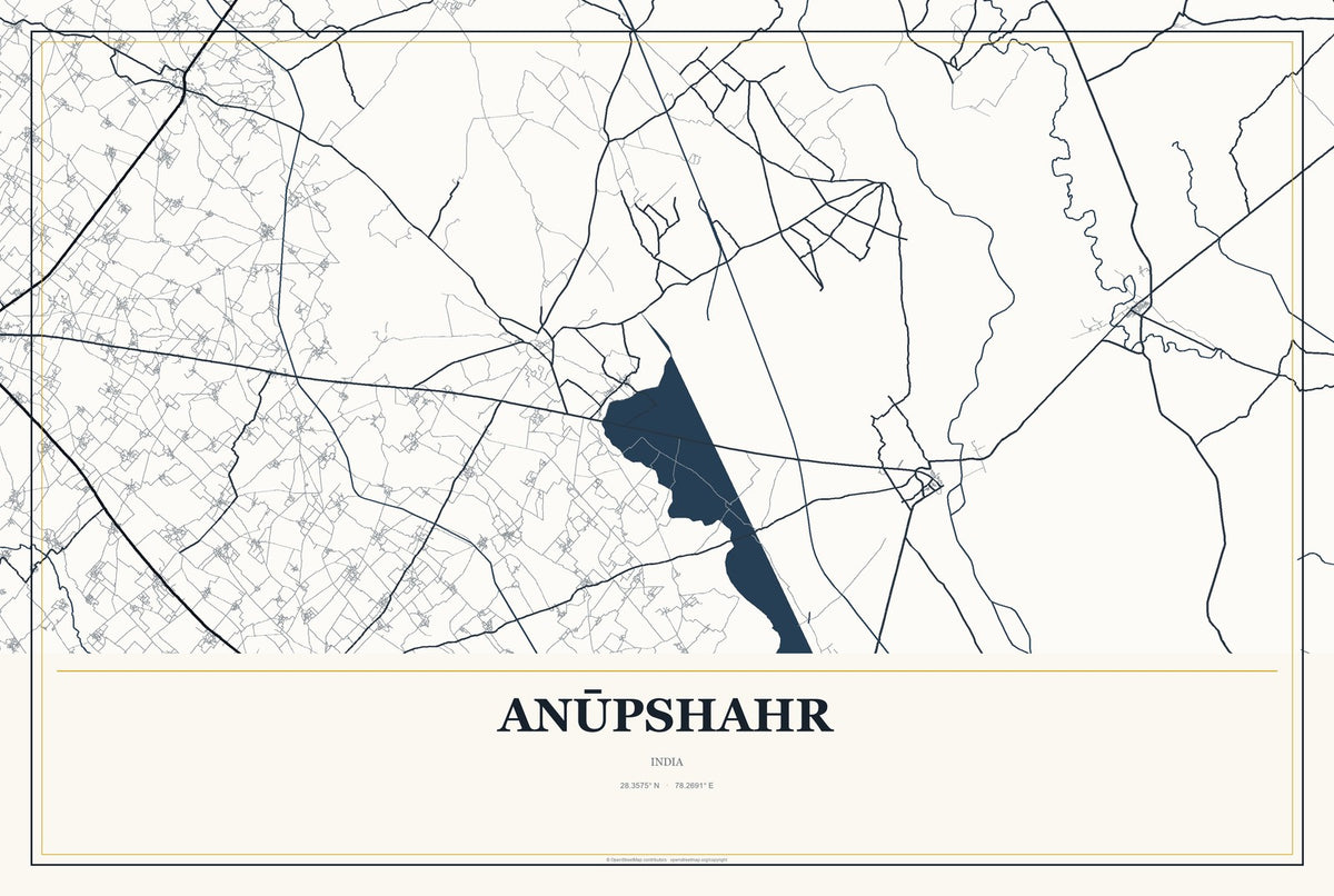 Anūpshahr, India City Map Aluminum Sign in Citrine Modern style