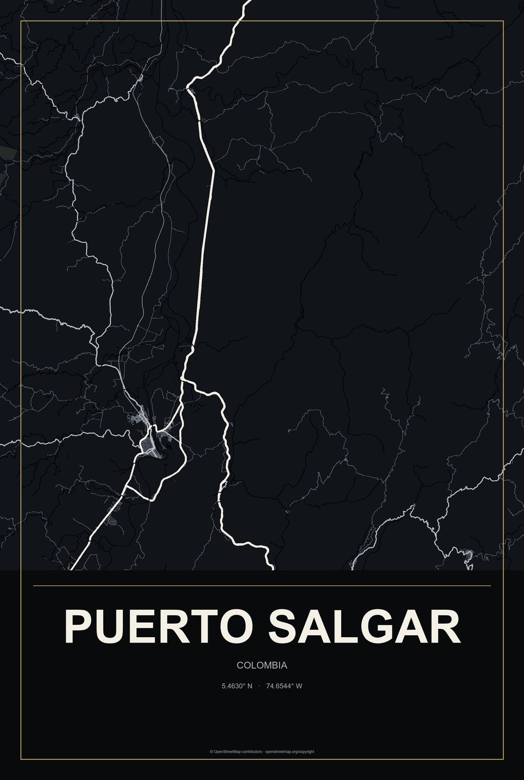 Puerto Salgar, Colombia City Map Aluminum Sign in Metropolitan Noir style