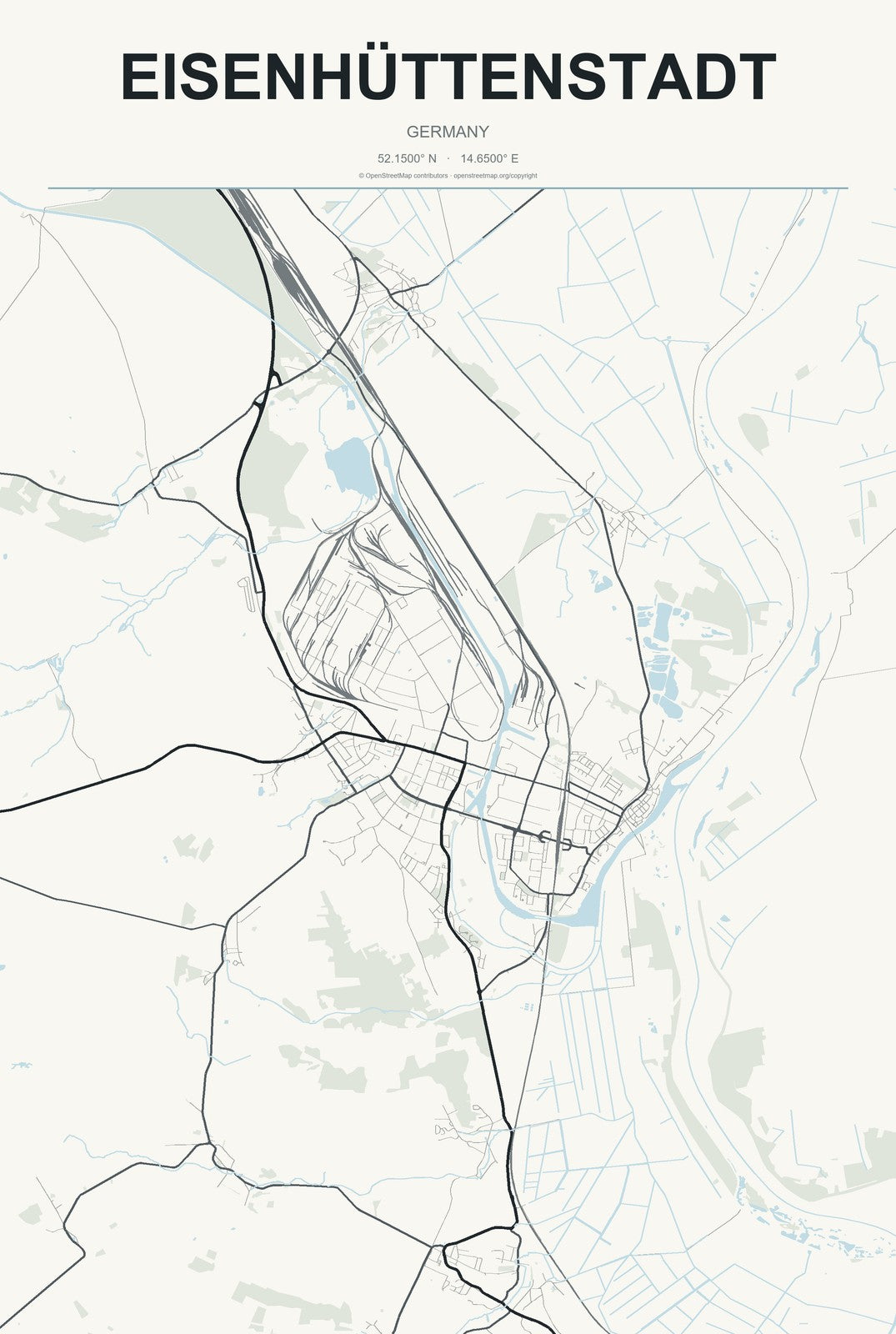 Eisenhüttenstadt, Germany City Map Aluminum Sign in Headline Atlas style