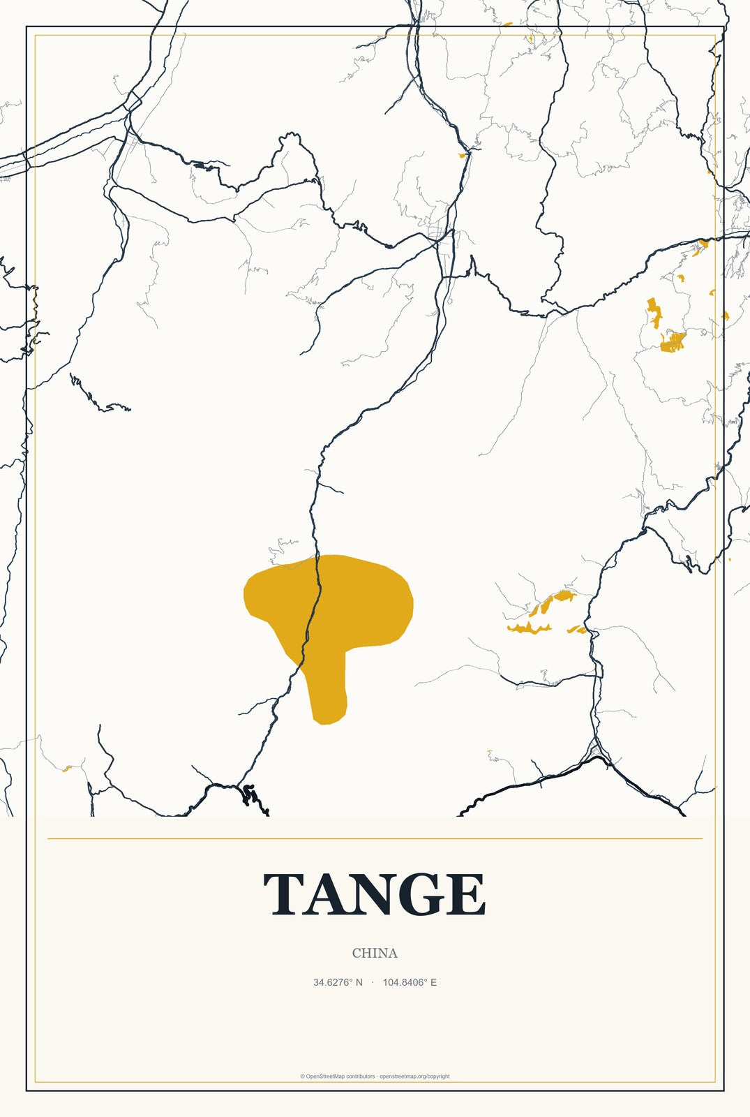 Tange, China City Map Aluminum Sign in Citrine Modern style
