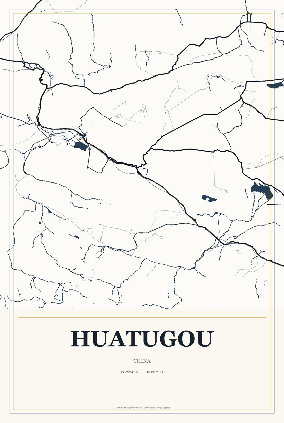 Huatugou, China City Map Aluminum Sign in Citrine Modern style