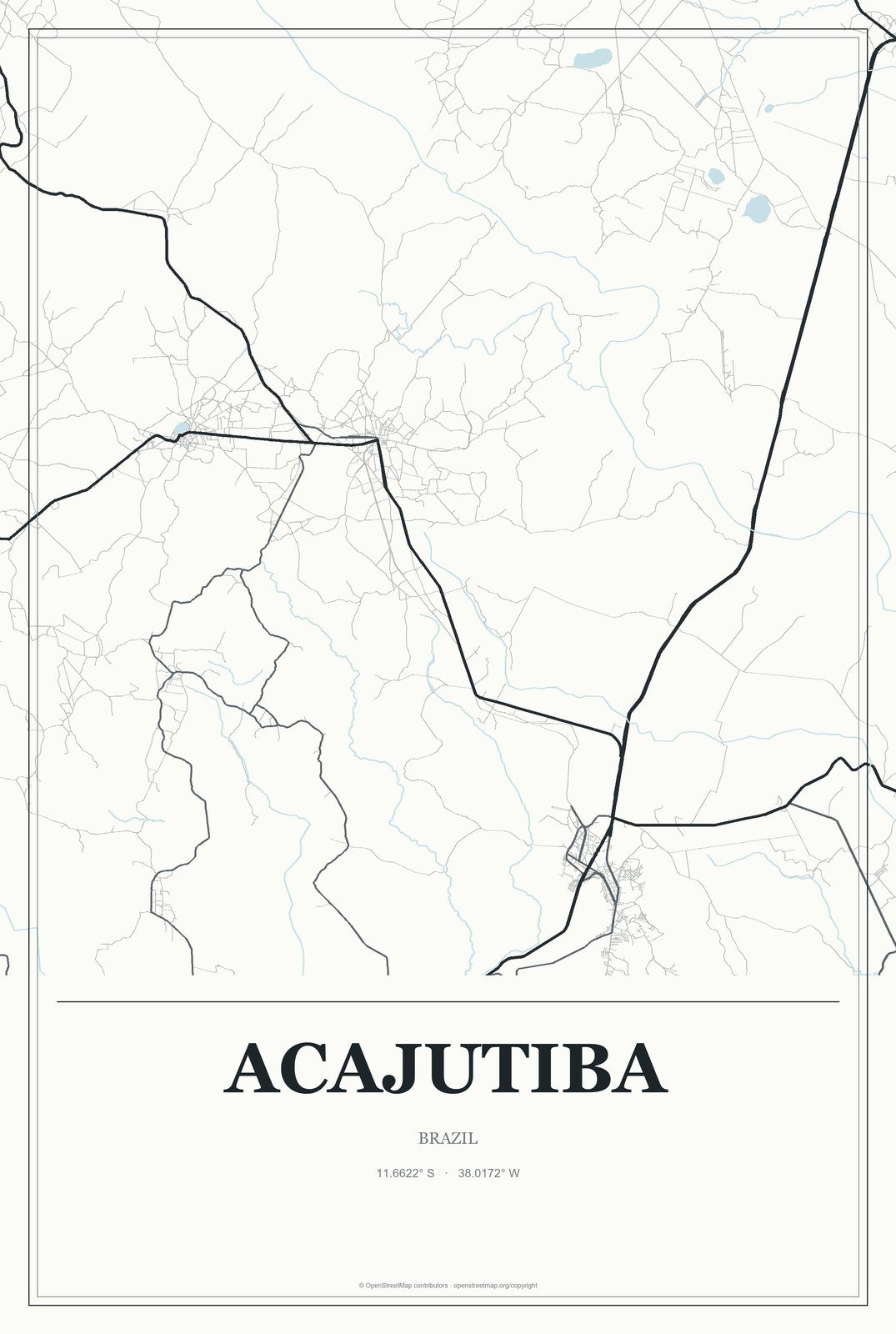 Acajutiba, Brazil City Map Aluminum Sign in Gallery Air style