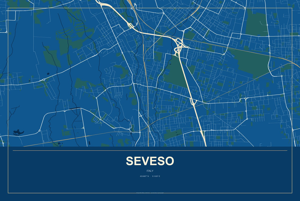 Seveso, Italy City Map Aluminum Sign in Harbor Cobalt style