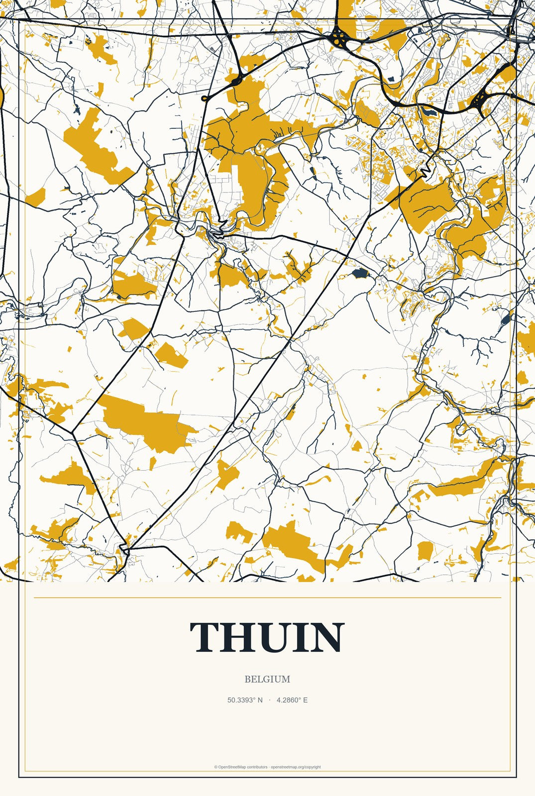 Thuin, Belgium City Map Aluminum Sign in Citrine Modern style