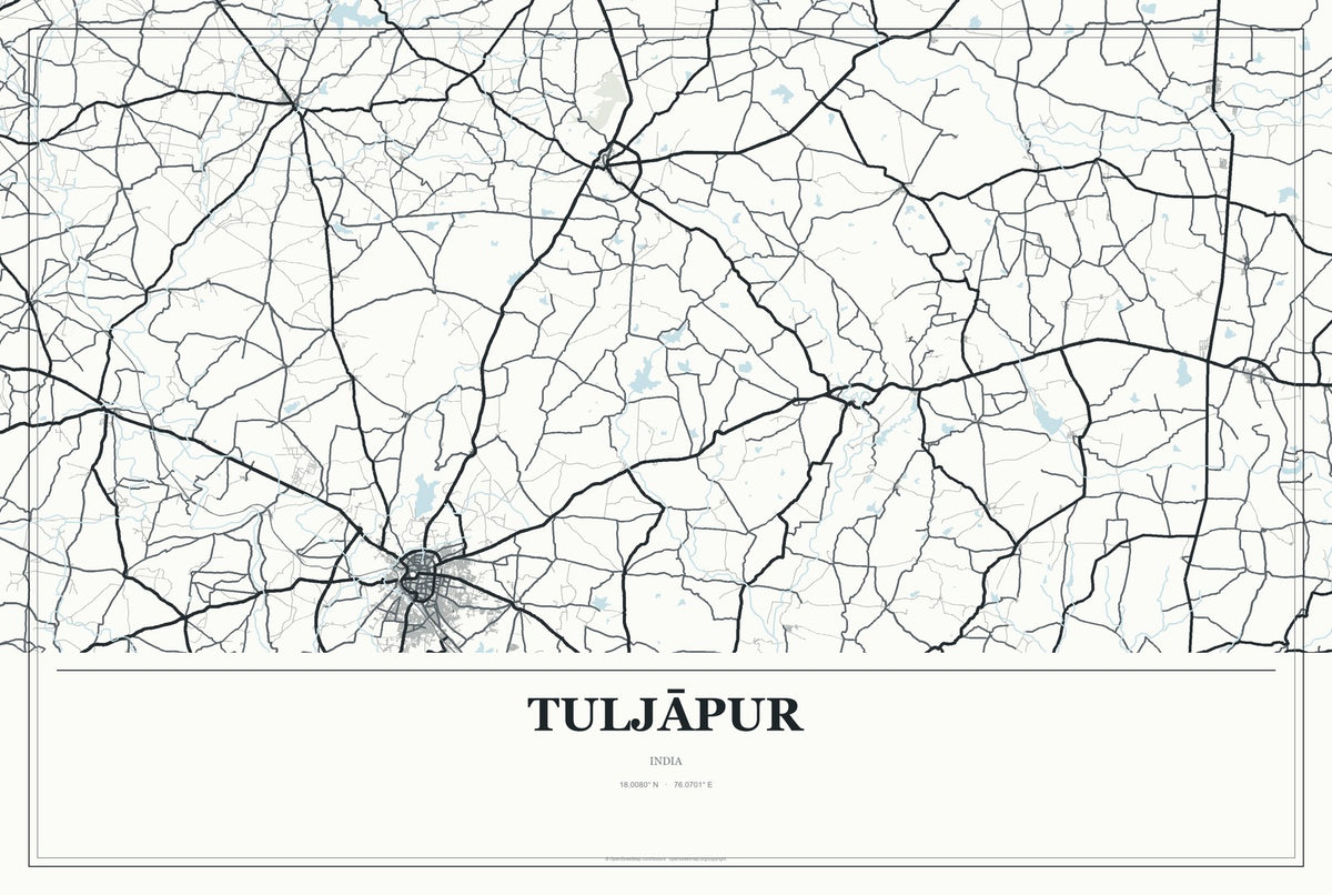 Tuljāpur, India City Map Aluminum Sign in Gallery Air style