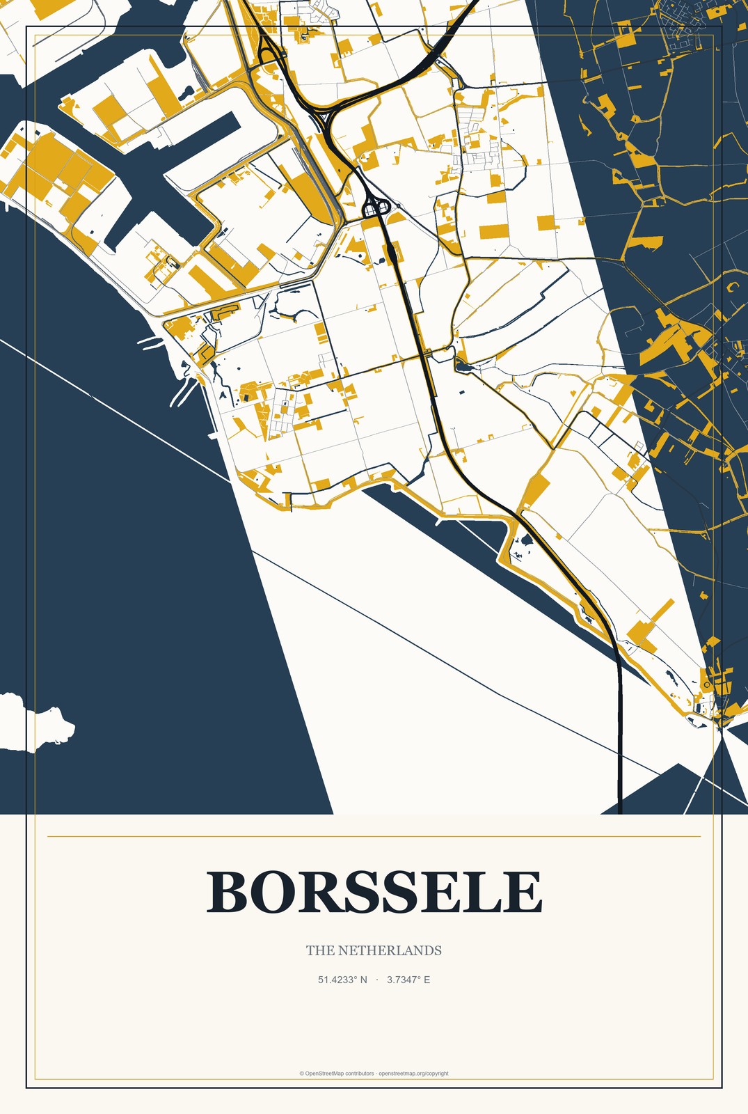 Borssele, The Netherlands City Map Aluminum Sign in Citrine Modern style