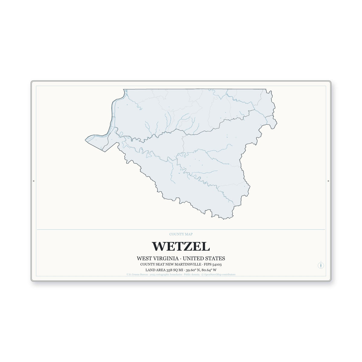 Wetzel County, West Virginia Map Aluminum Sign in Gallery Air style