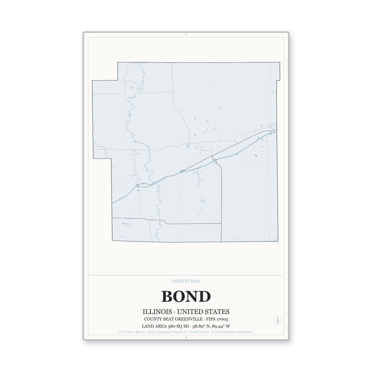 Bond County, Illinois Map Aluminum Sign in Gallery Air style