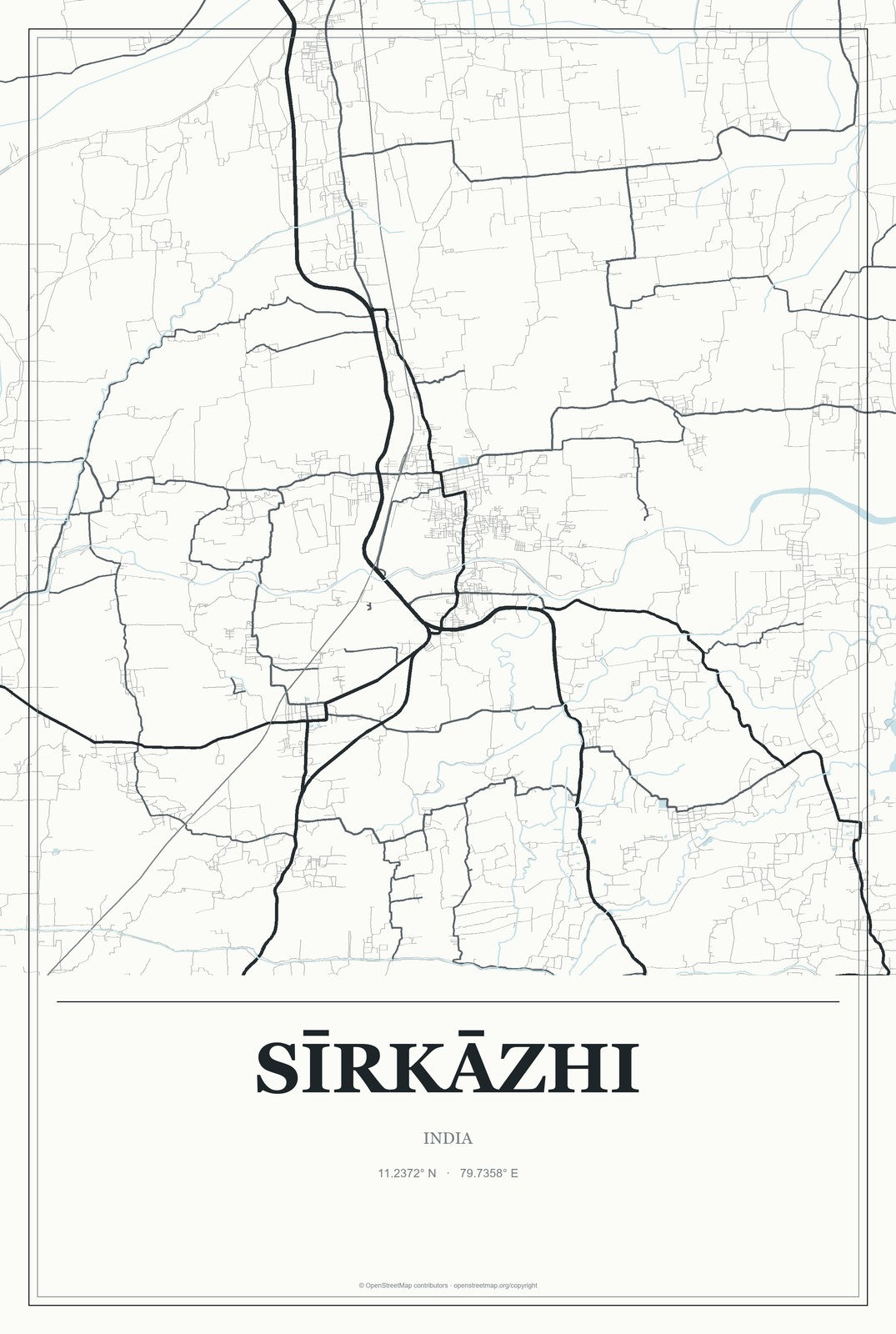 Sīrkāzhi, India City Map Aluminum Sign in Gallery Air style