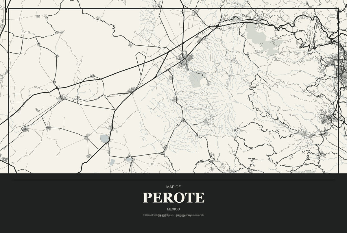 Perote, Mexico City Map Aluminum Sign in Museum Plaque style