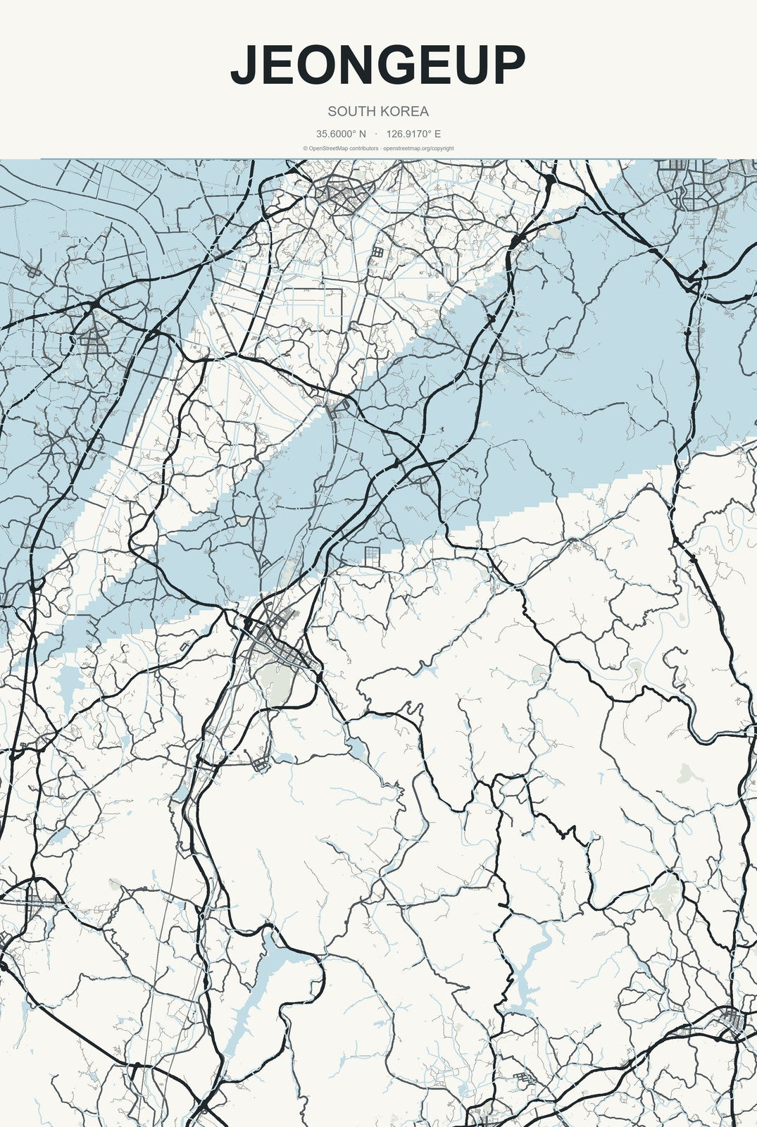 Jeongeup, South Korea City Map Aluminum Sign in Headline Atlas style