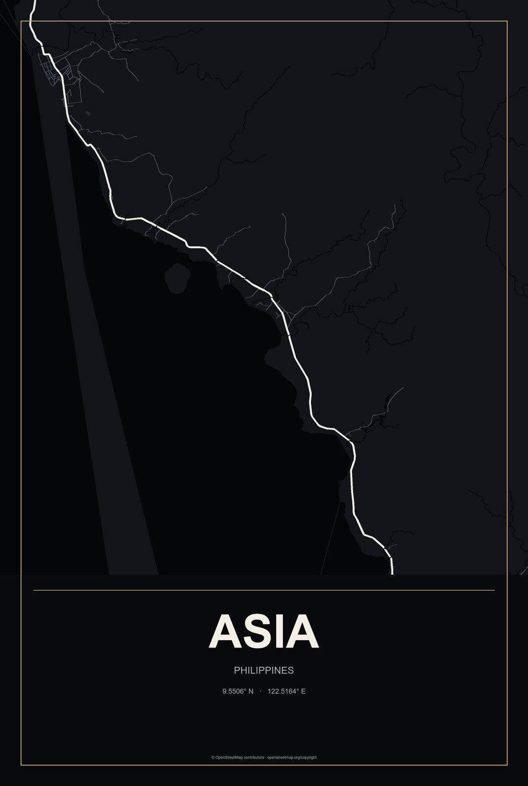 Asia, Philippines City Map Aluminum Sign in Metropolitan Noir style