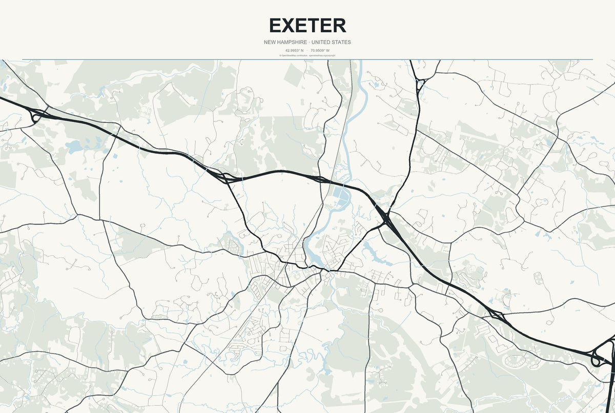 Exeter, New Hampshire City Map Aluminum Sign in Headline Atlas style