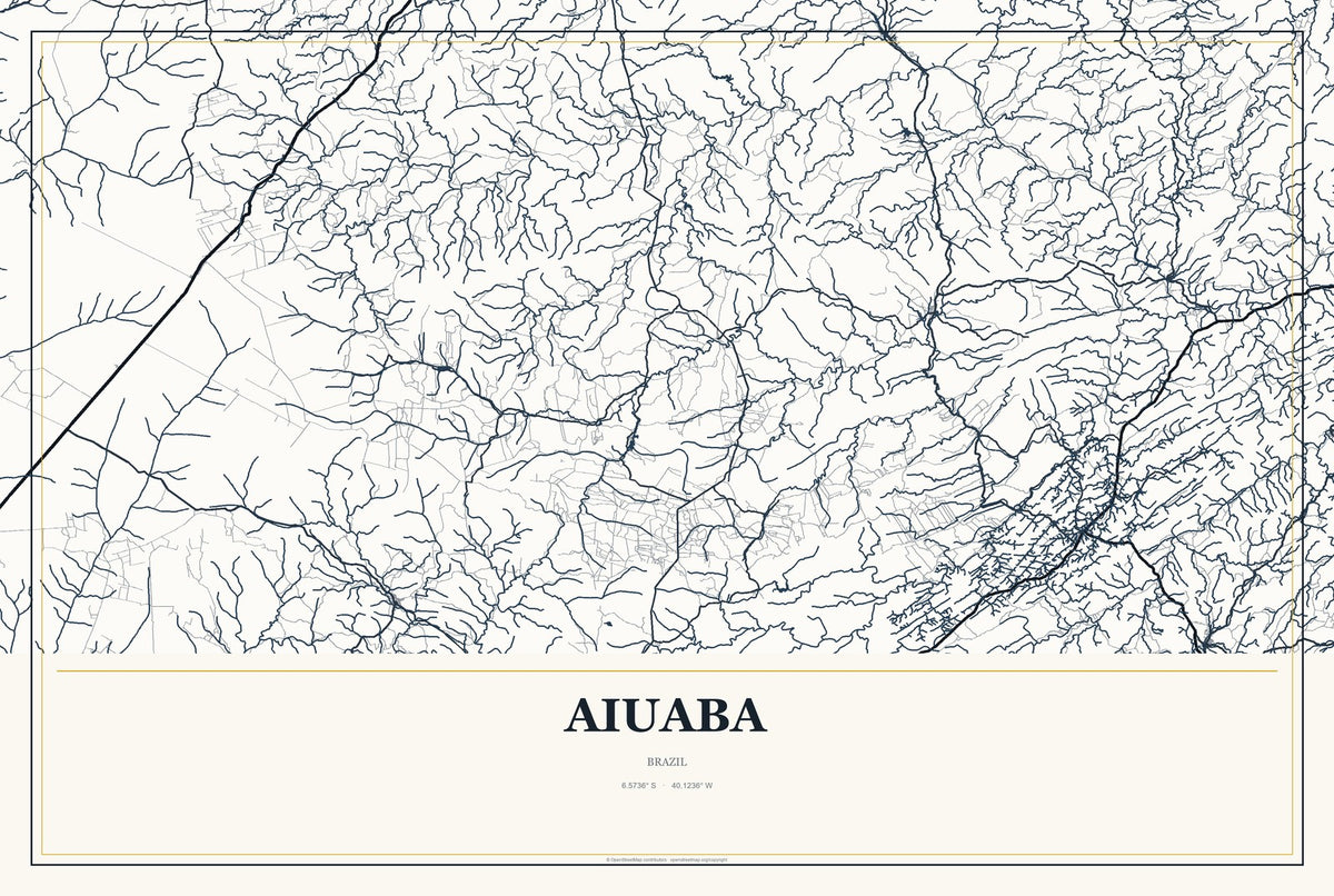 Aiuaba, Brazil City Map Aluminum Sign in Citrine Modern style