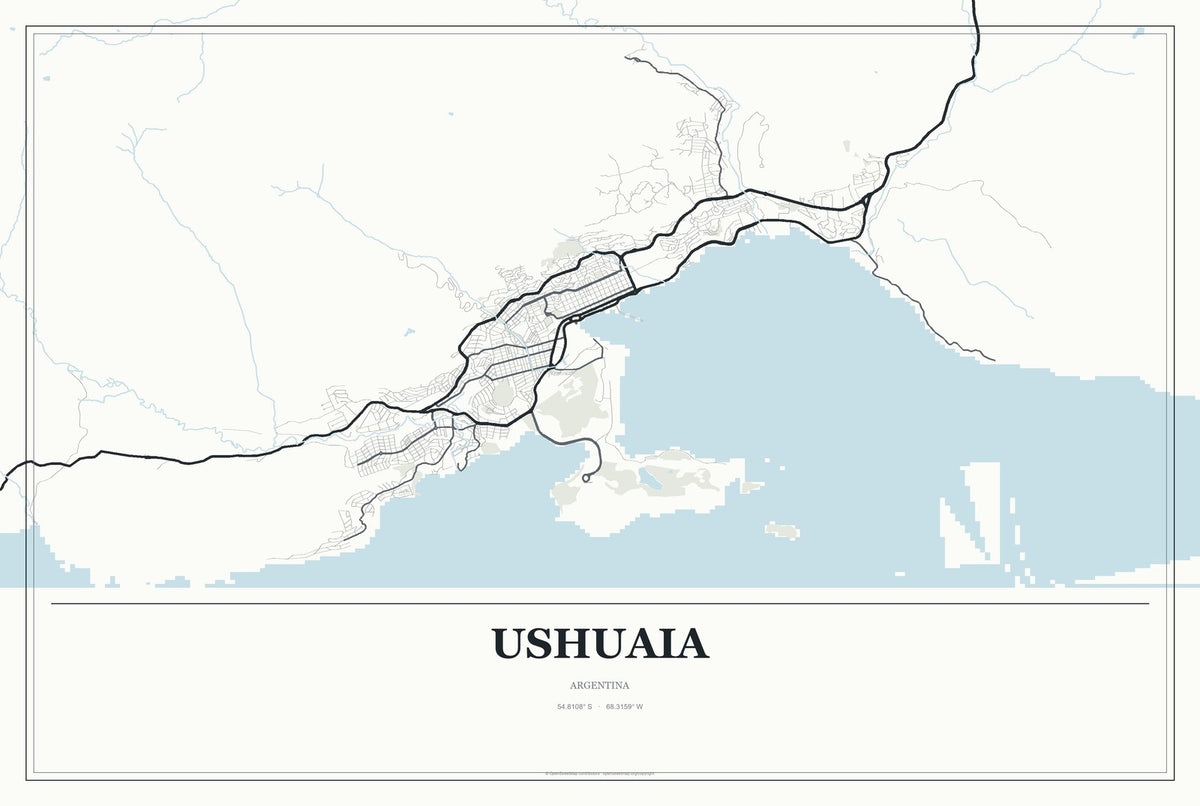 Ushuaia, Argentina City Map Aluminum Sign in Gallery Air style
