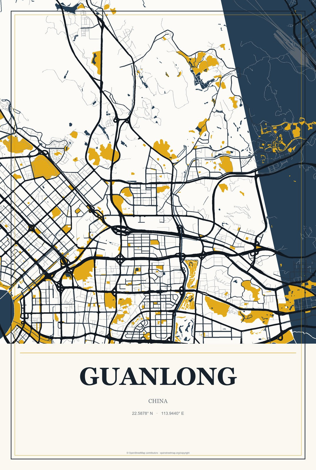 Guanlong, China City Map Aluminum Sign in Citrine Modern style