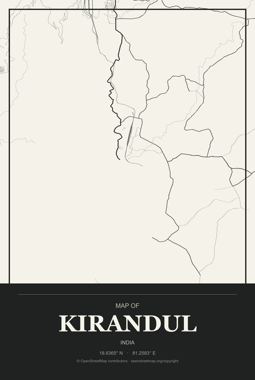 Kirandul, India City Map Aluminum Sign in Museum Plaque style