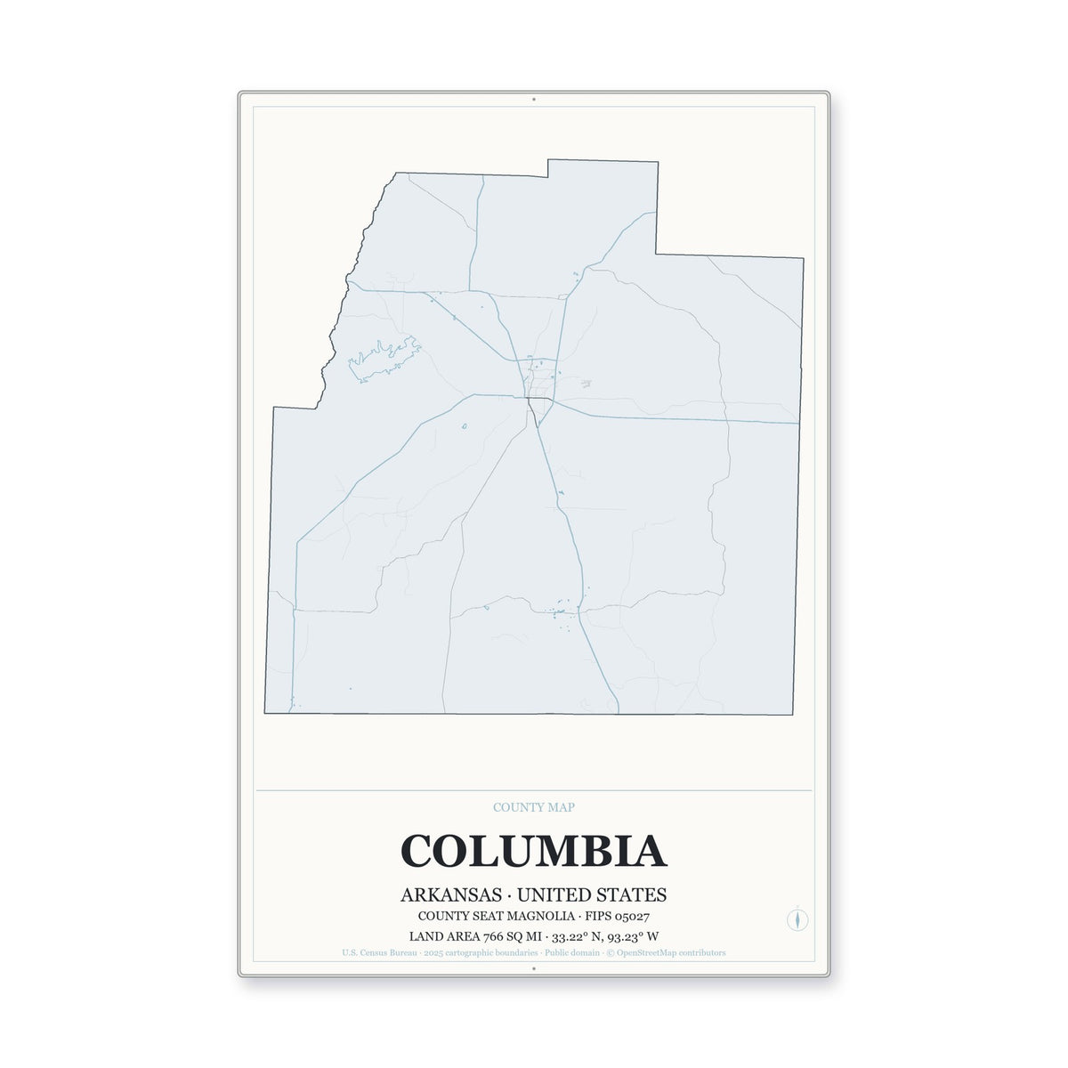 Columbia County, Arkansas Map Aluminum Sign in Gallery Air style