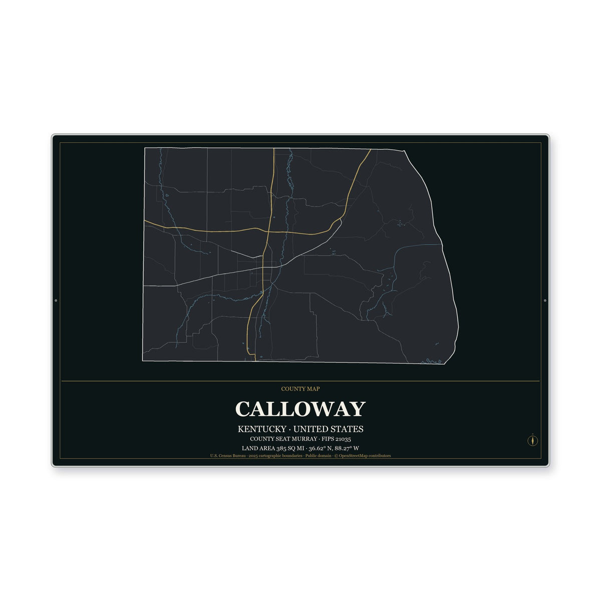 Calloway County, Kentucky Map Aluminum Sign in Metropolitan Noir style