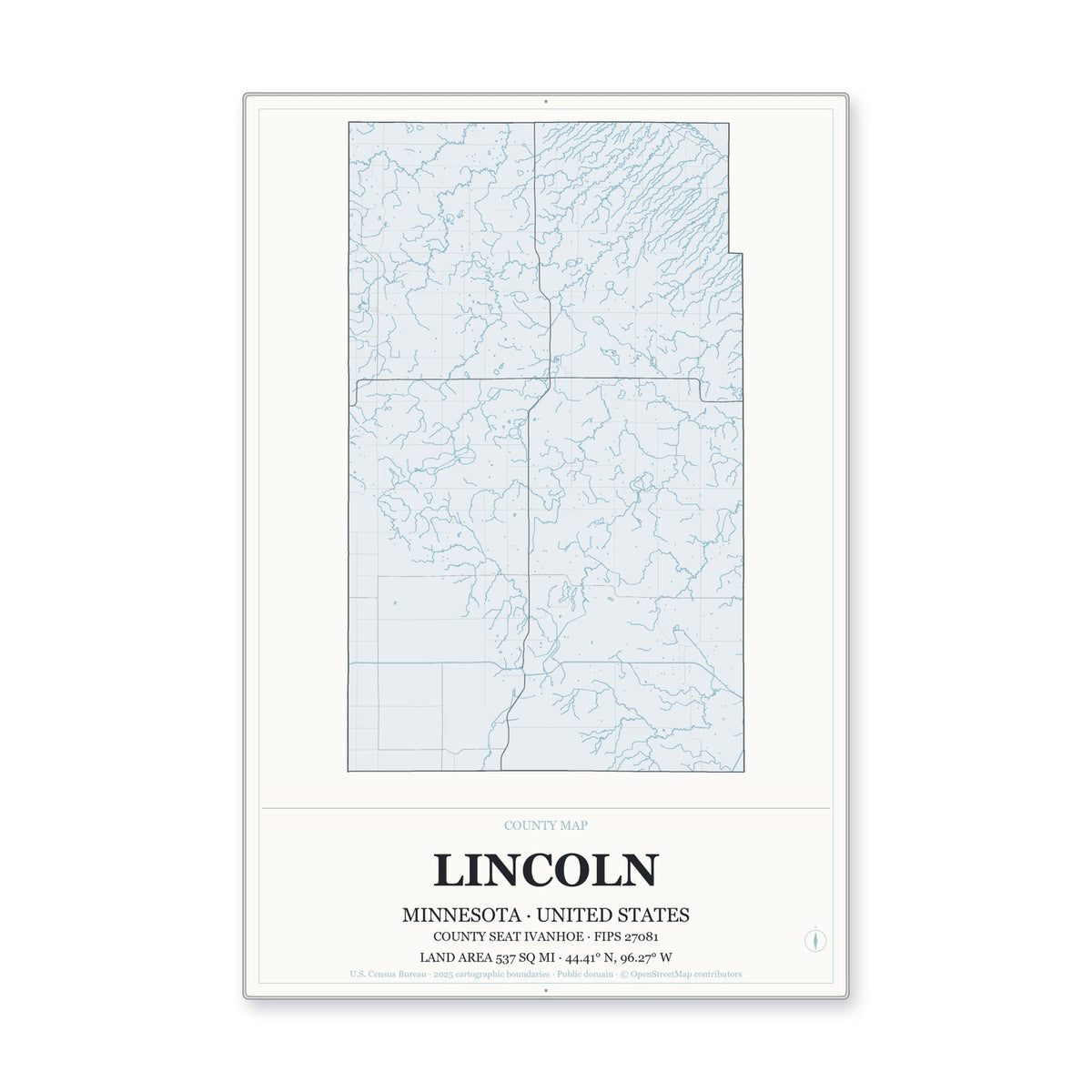 Lincoln County, Minnesota Map Aluminum Sign in Gallery Air style