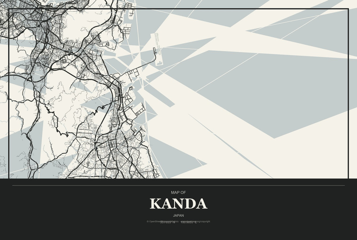 Kanda, Japan City Map Aluminum Sign in Museum Plaque style